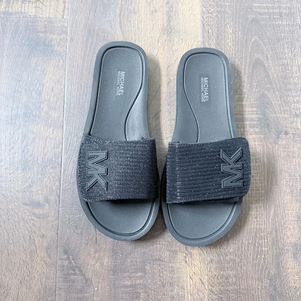 NEW Michael Kors MK Slide | Glitter Chain Mesh | Black | Size 8